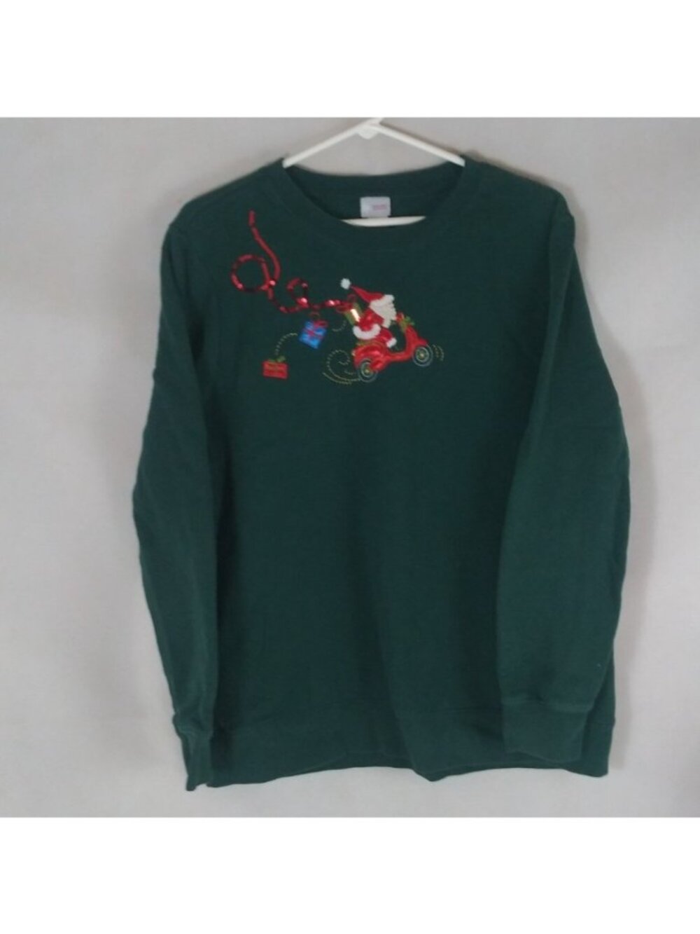 Holidays Editions Green Sweatshirt With Embroidered Sequined Santa Claus Design